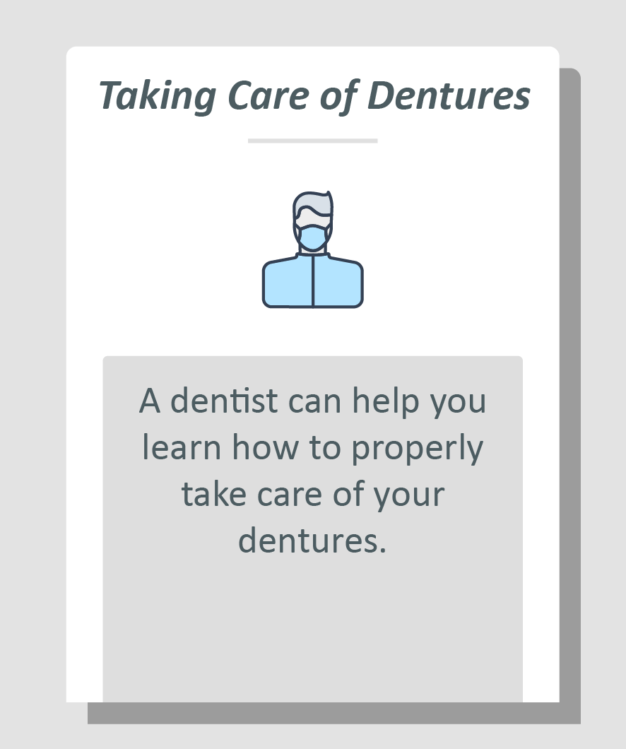 Denture care infographic: A dentist can help you learn how to properly take care of your dentures.