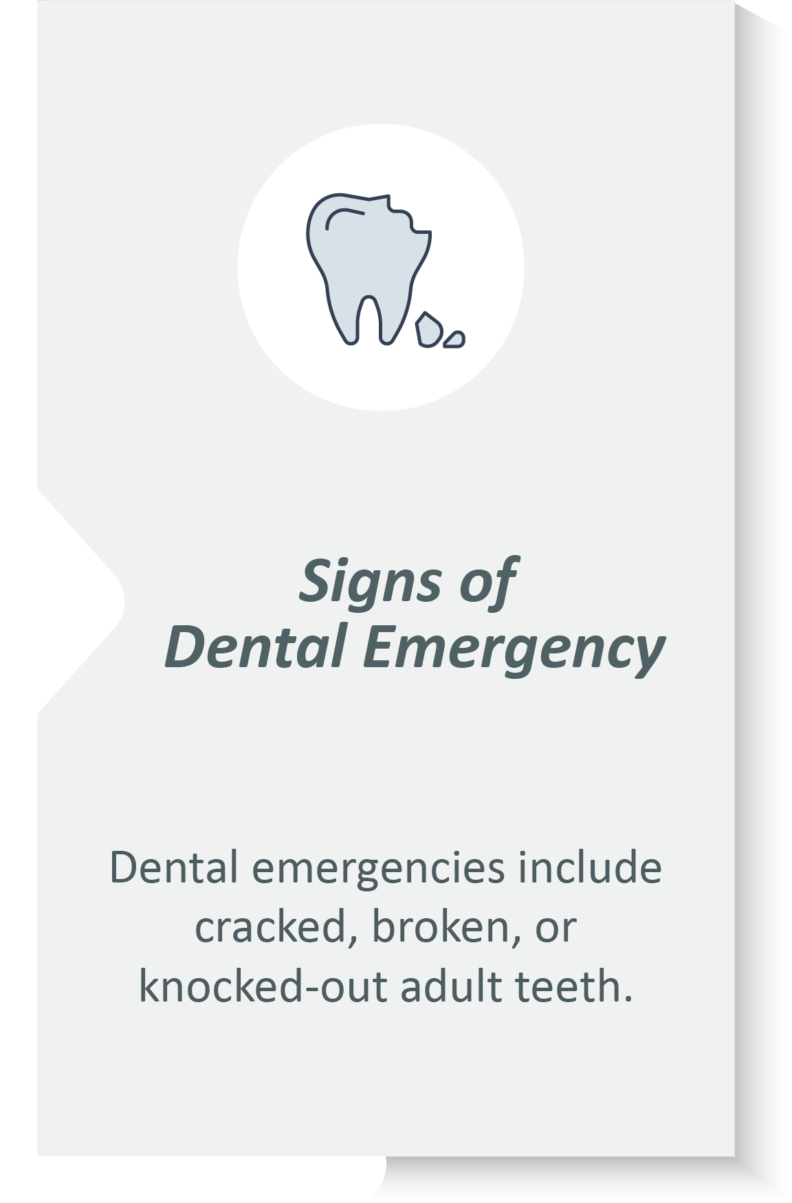 Emergency dentist infographic: Dental emergencies include cracked, broken, or knocked-out adult teeth.